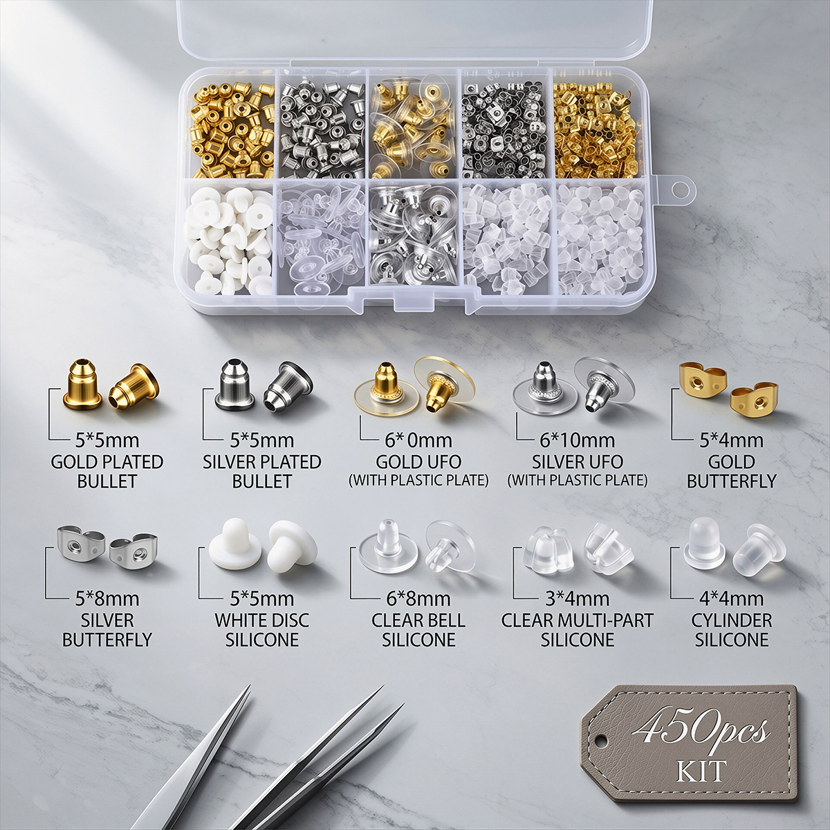 450 pezzi di fermi per orecchi - Jewelry Making Organizer Box recensione e prezzo